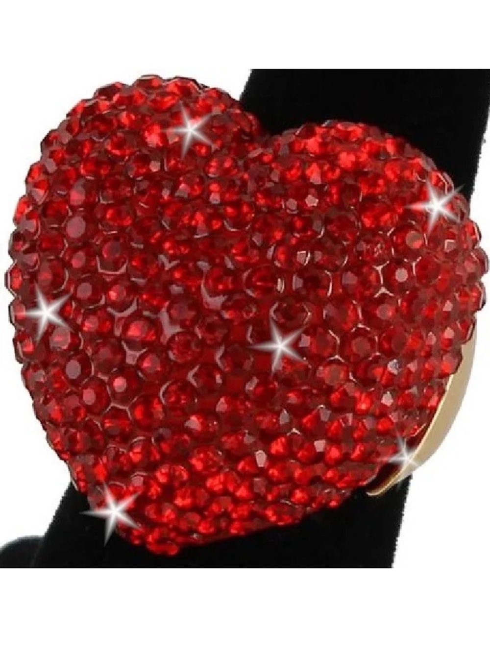 BLING Heart RUBY RED Crystal rhinestone cz Pave set statement Cocktail Gold Ring